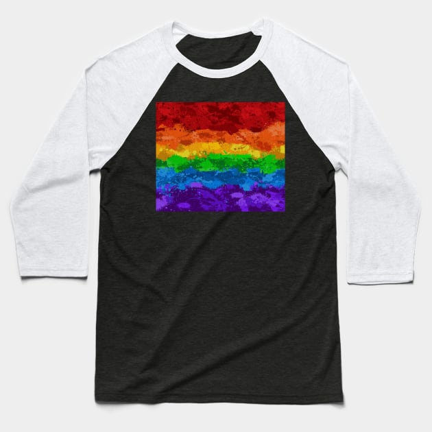 Abstract Paint Splatter LGBTQ Pride Rainbow Flag Background Baseball T-Shirt by LiveLoudGraphics